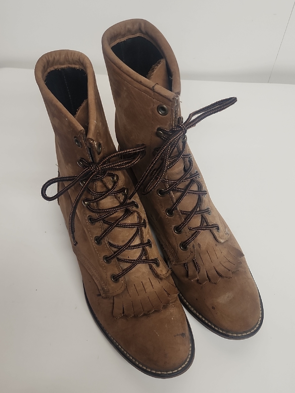 Laredo Distressed Vintage Brown Lace-Up Equestrian Leather Boots Size 8.5L 7M